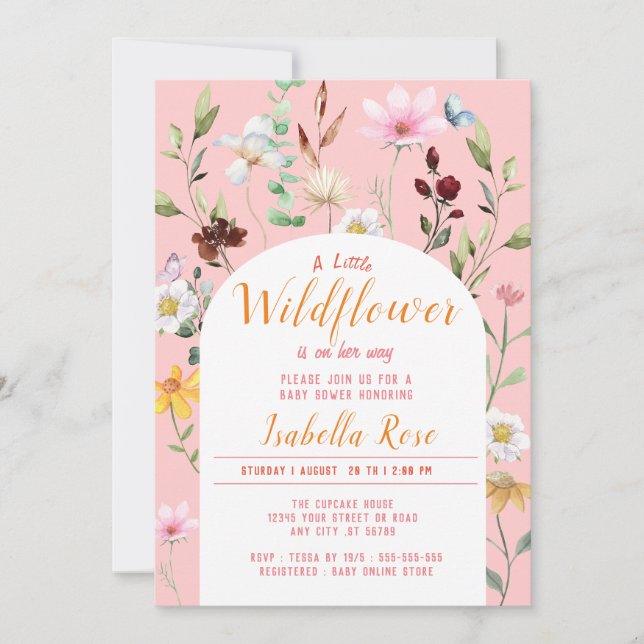 Invitation BLush rose Un Petit Baby shower Fleur sauvage (Devant)