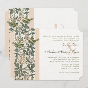 Invitation Blush rose Vintage Oiseaux mielSuckle Mariage