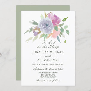 Invitation Blush rose violet simple Floral Mariage chrétien