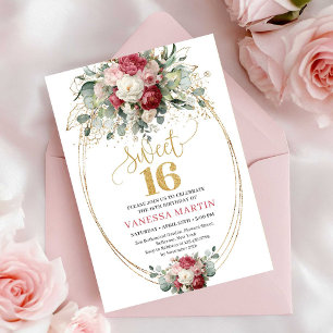 Invitation Blush Rouge Chic Végétation Douze Ans Anniversaire