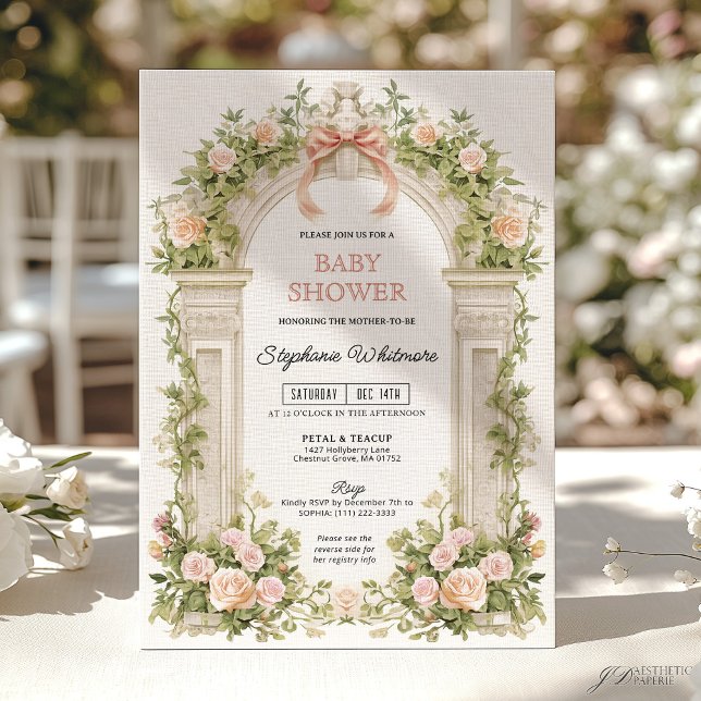 Invitation Blush Ruban Jardin Arche Baby Shower  (Créateur téléchargé)