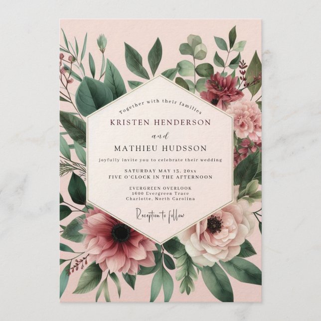 Invitation Blush Sage Anemone Wedding (Devant)