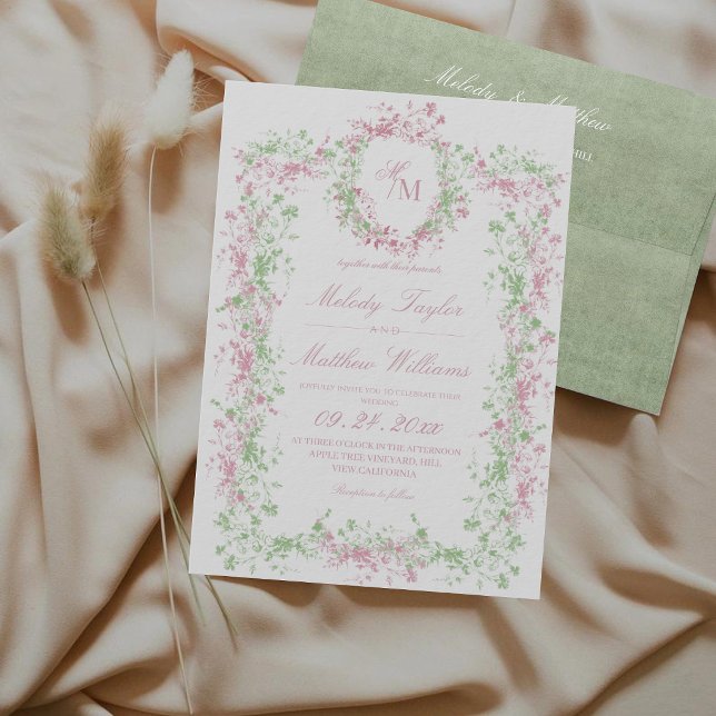 Invitation Blush & Sage Delicate French Wedding (Créateur téléchargé)