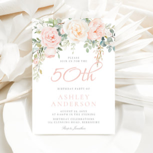 Invitation Blush & Sage Elégant Floral 50e fête d'anniversair