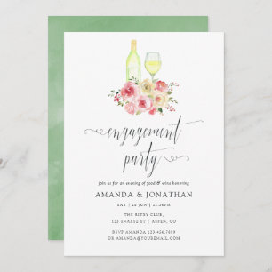 Invitation Blush & Sage Floral Engagement Party Dégustation d