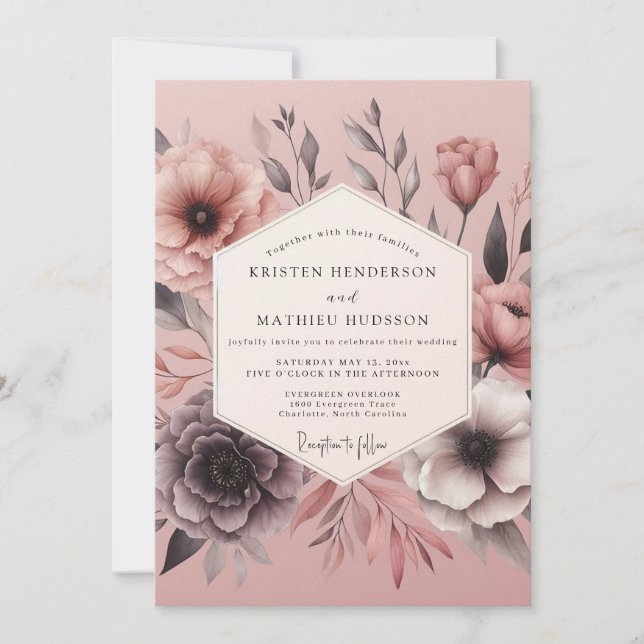 Invitation Blush Sepia Floral Wedding (Devant)