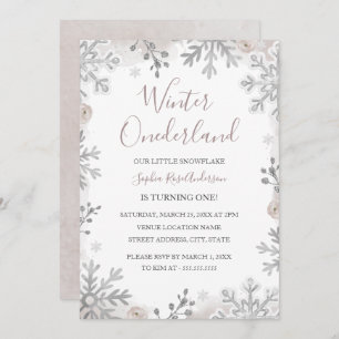 Invitation Blush Silver Winter Onederland 1er anniversaire 