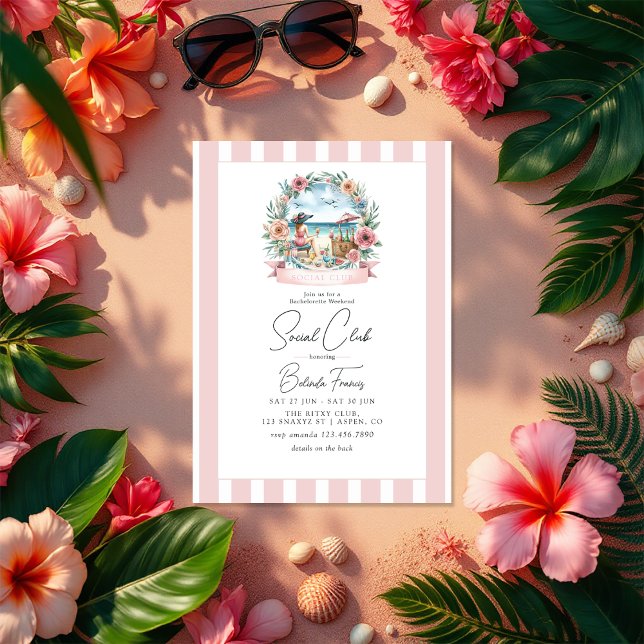 Invitation Blush Social Club Bachelorette Week-end Itinéraire (Blush Social Club Bachelorette Weekend Itinerary Invitation)