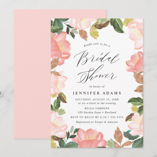 Invitation Blush Spring Floral | Baby Shower de Mariage (Devant / Derrière)