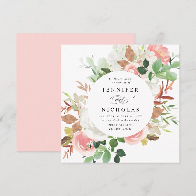 Invitation Blush Spring Floral | Cadre Rond Mariage (Devant / Derrière)