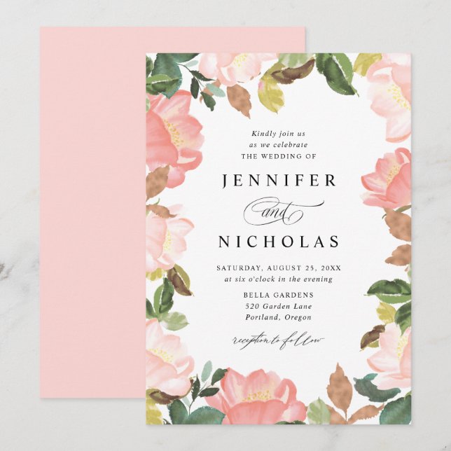 Invitation Blush Spring Floral | Mariage (Devant / Derrière)