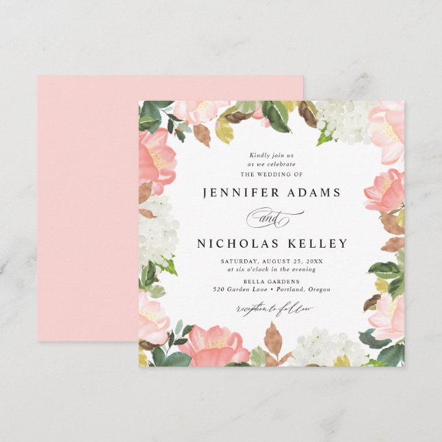 Invitation Blush Spring Floral | Mariage Carré (Devant / Derrière)