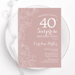 Invitation Blush Surprise 40e fête d'anniversaire<br><div class="desc">Surprise florale rose et blanche à 40e anniversaire invitation à la fête. Design moderne élégant avec accents botaniques et police de script typographique. Carte invitation florale simple parfaite pour une célébration anniversaire surprise femme élégante. Peut être customisé à n'importe quel âge. Invitations Zazzle imprimées ou téléchargement instantané modèle imprimable numérique....</div>