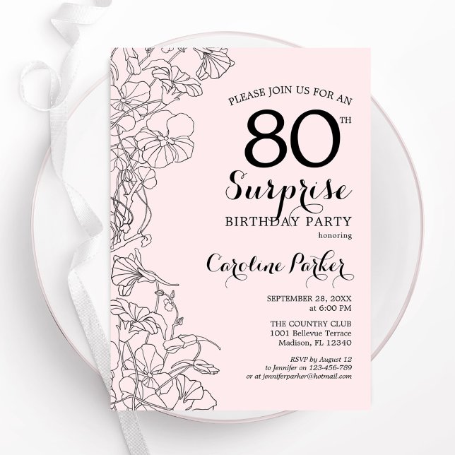 Invitation Blush Surprise 80e anniversaire (Créateur téléchargé)