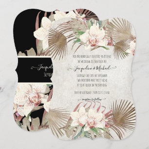 Invitation Blush Tropical Orchid Floral Palm Folid Noir