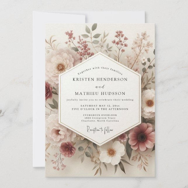 Invitation Blush Vintage Botanical Wedding (Devant)