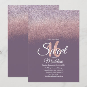 Invitation Blush Violet Élégant Ombre Paillettes Sweet 16