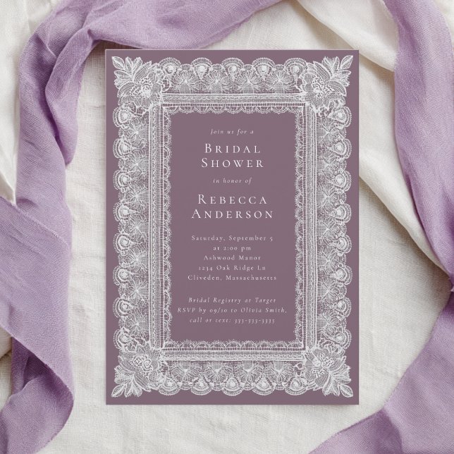Invitation Blush Violet Napperon Dentelle Élégant Shower de M (Créateur téléchargé)