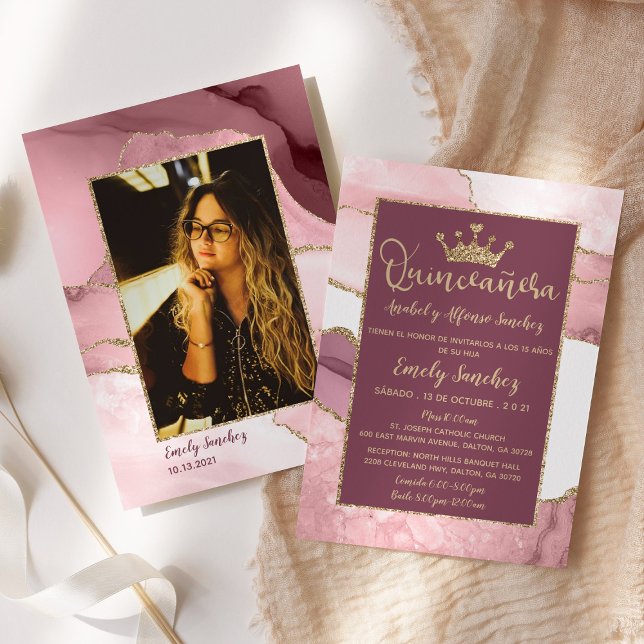 Invitation Blush violet rose or tendance Quinceañera Photo (Créateur téléchargé)