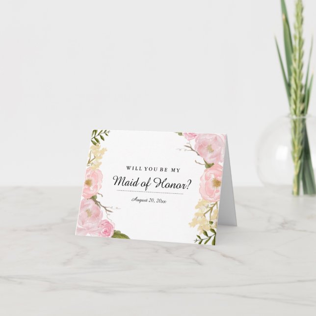 Invitation Blush White Botanique Seras-Tu Ma Demoiselle D'Hon (Devant)