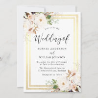 Blush White Flowers Gold Bordure Mariage Wonderlan