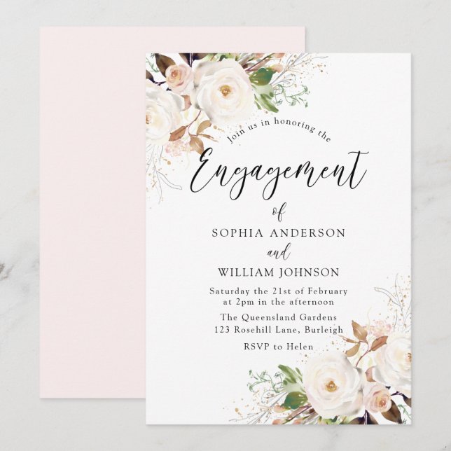 Invitation Blush White Wonderland Flowers (Devant / Derrière)