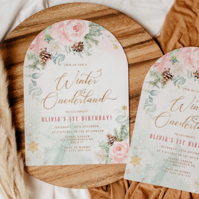 Invitation Blush Winter Onederland 1er anniversaire (Créateur téléchargé)