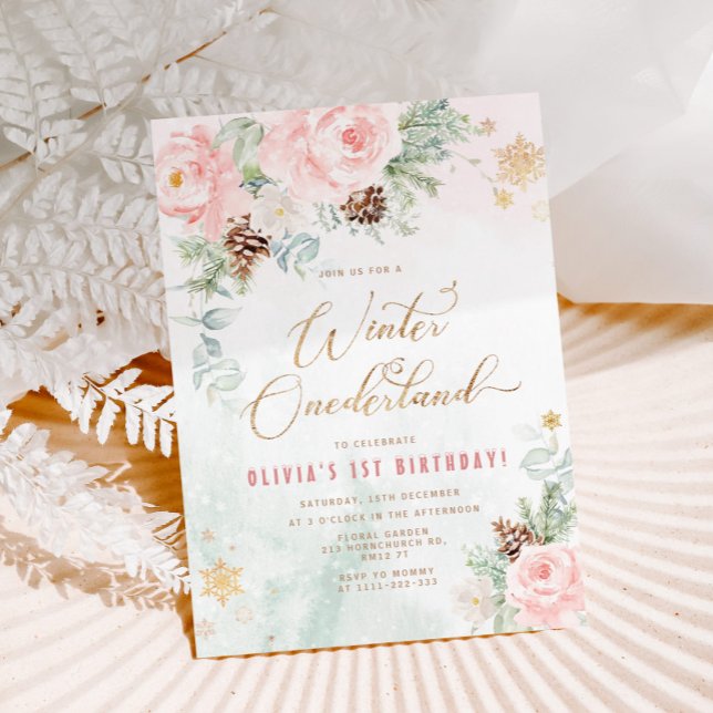 Invitation Blush Winter Onederland 1er anniversaire (Créateur téléchargé)