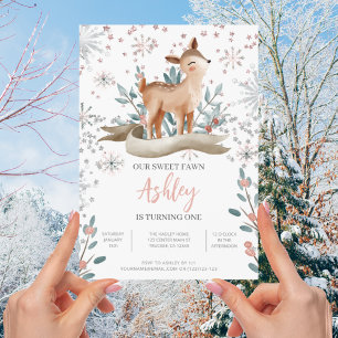 Invitation Blush Winter Woodland 1er anniversaire