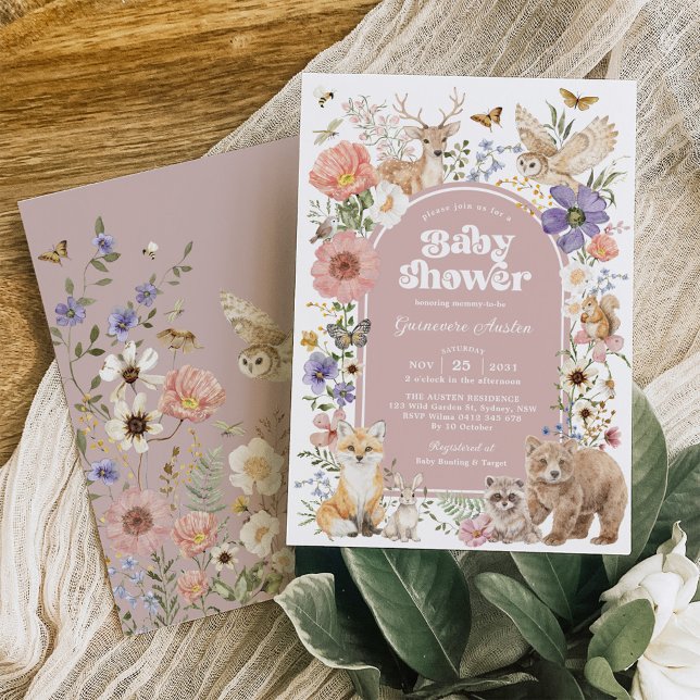 Invitation Blush Woodland Animals Floral Girl Baby Shower (Créateur téléchargé)
