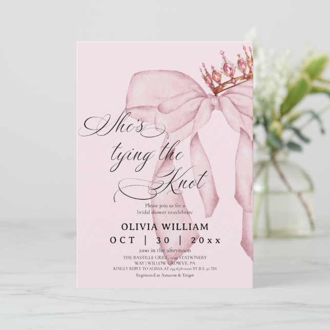 Invitation Blushing Bow Elle Noue Le Nœud Réception De Mariag (Debout devant)