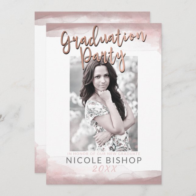 Invitation Blushing rose moderne Chic Blush Graduation Party (Devant / Derrière)