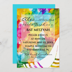 Invitation BM Bat Bar Mitzvah Splash de couleur Tallit