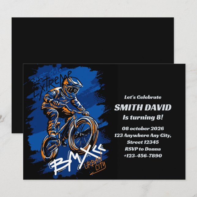 Invitation Bmx Bicycle Urban Graffiti streetwear Birthday  (Devant / Derrière)
