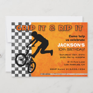 Invitation BMX Bike Boys Anniversaire Fête Orange