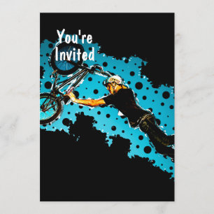 Invitation BMX Flying Stunt Black and Blue Dots Black Bk