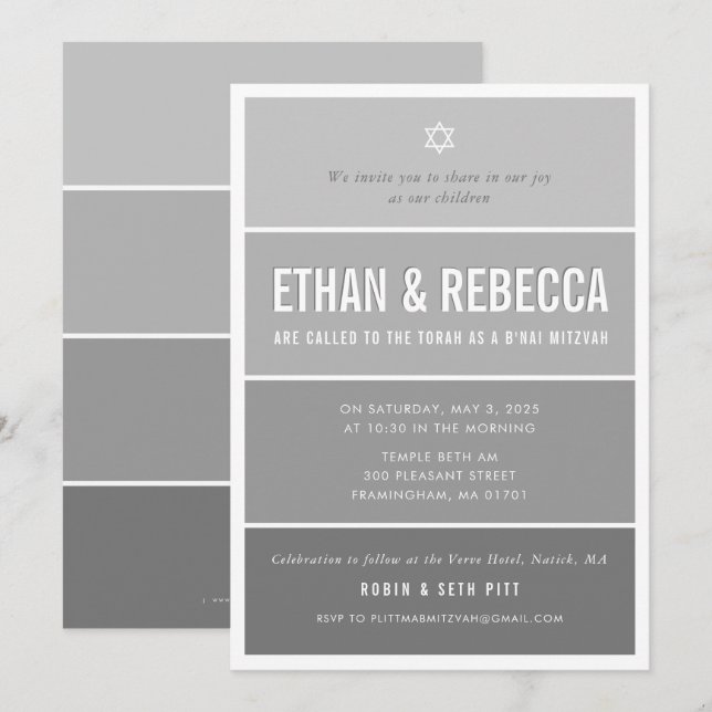 Invitation B'NAI MITZVAH moderne dégradé gris moyen (Devant / Derrière)