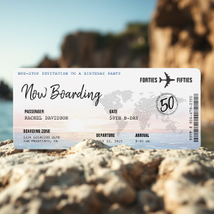Invitation Boarding Pass Ocean Sunset 50e anniversaire