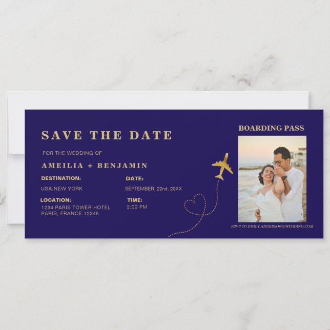 Invitation Boarding Pass Save the Date | Destination Wedding  (Devant)