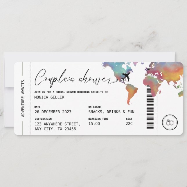 Invitation Boarding Pass Travel Themed Couple's Shower (Devant)