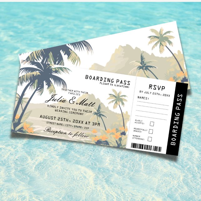Invitation Boarding Pass Tropical Beach Wedding Ticket RSVP  (Boarding Pass Tropical Beach Wedding Ticket RSVP Invitation)