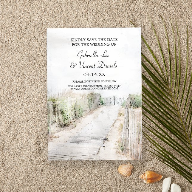 Invitation Boardwalk en bois à la plage Mariage Enregistrer l (Set the tone for your destination beach or coastal marriage ceremony and reception.)
