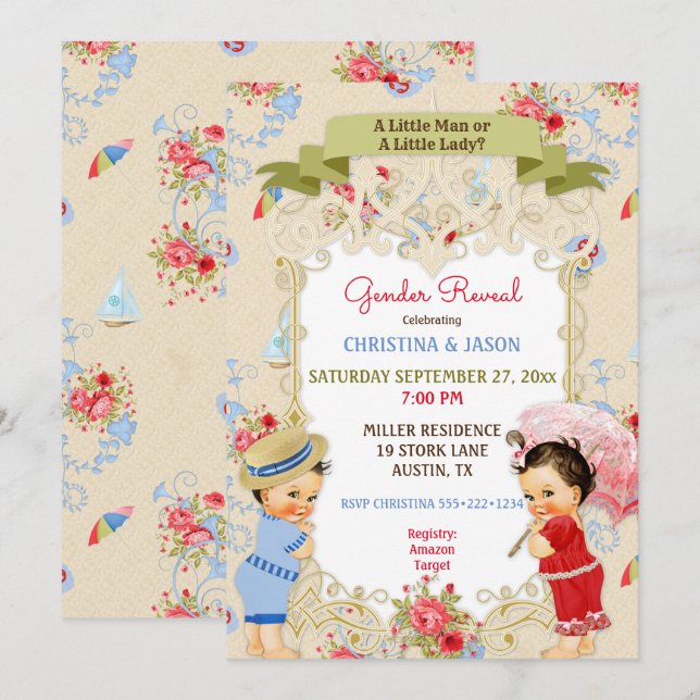 Invitation Boardwalk Victoriana Beach Summer Gender Revela (Devant / Derrière)