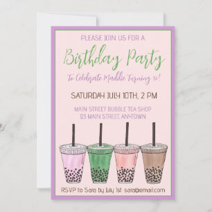 Invitation Boba Bubble Tapioca Pearl Lait Thé Anniversaire