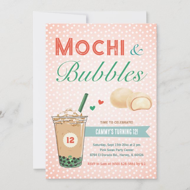 Invitation Boba Bubble Tea Mochi Sweet Kids Ado Adolescent (Devant)