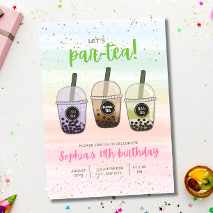 Invitation Boba Tea Anniversaire Fête Invitation, Bubble Tea