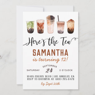 Invitation Boba Voici l'invitation pour l'anniversaire du thé