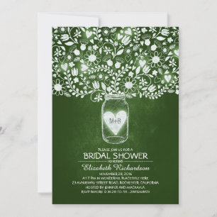 Invitation bocal de mason à fleurs rustique vert nuptiale