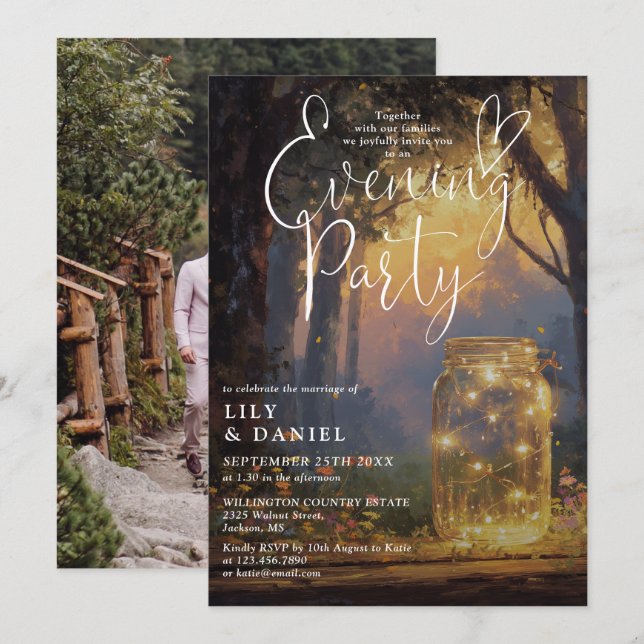 Invitation Bocal en forêt Photo Mariage Soirée Fête  (Devant / Derrière)