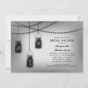 Invitation bocaux de mason noir et blanc lumières douche nupt